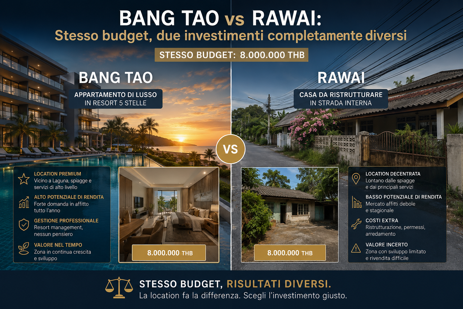 Bang Tao vs Rawai: stesso budget, due investimenti completamente diversi